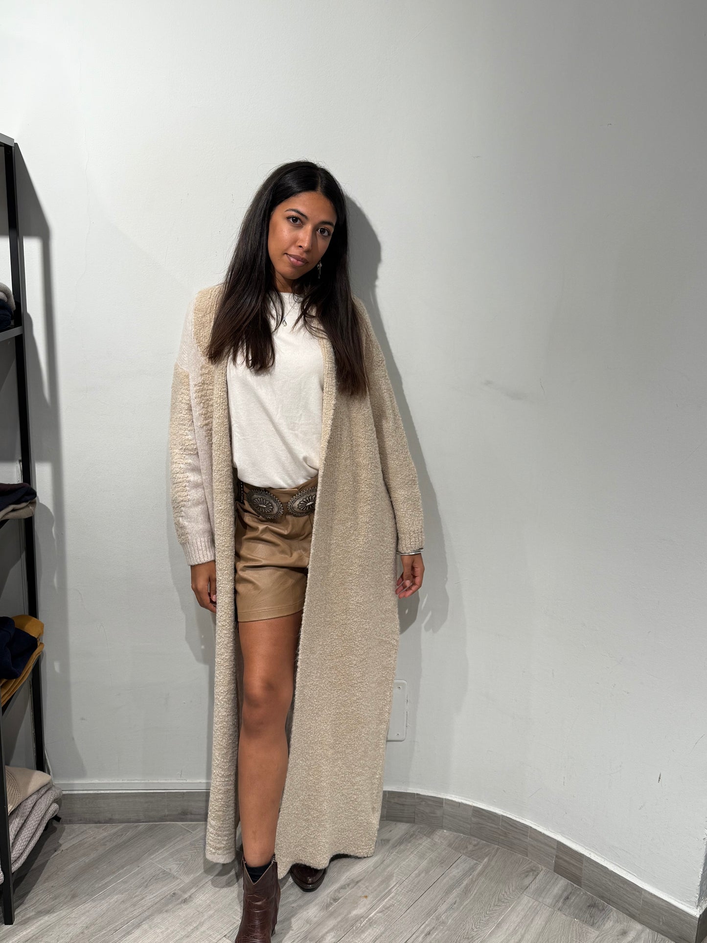 Cardigan lungo in lana merino e alpaca