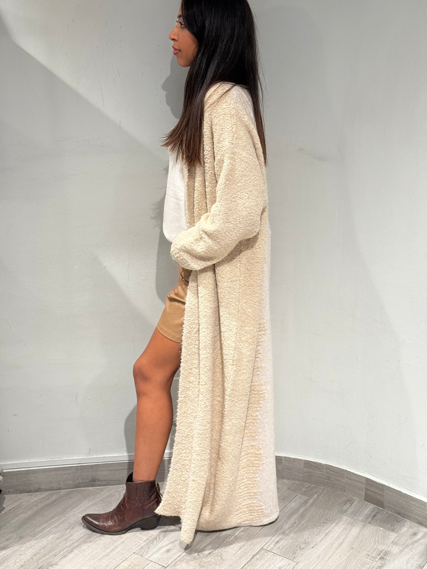 Cardigan lungo in lana merino e alpaca